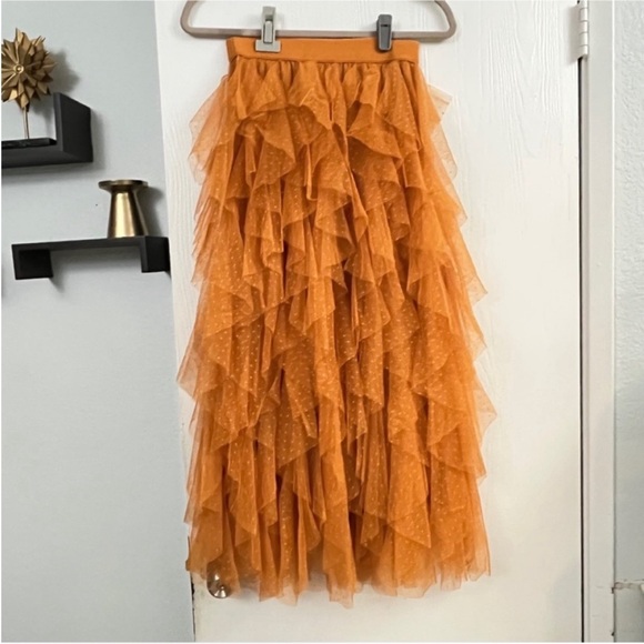 Anthropologie Dresses & Skirts - Anthropologie Tesia Tiered Pull-On Orange Burnt  Skirt Size XXS